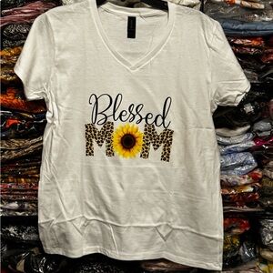 Gildan White 'Blessed Mom' Short Sleeve Tee